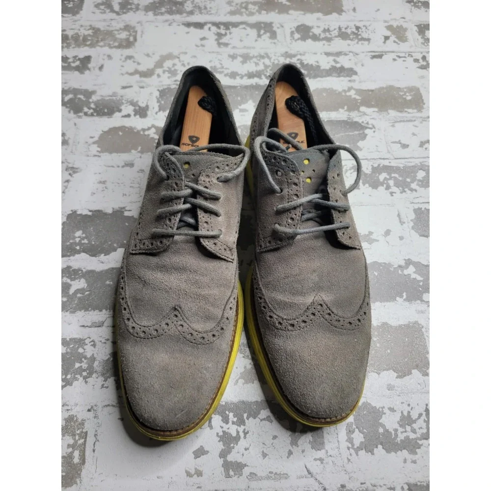 Cole Haan‎ Lunargrand Mens US 10 Wingtip Suede Oxford Shoes Gray Yellow